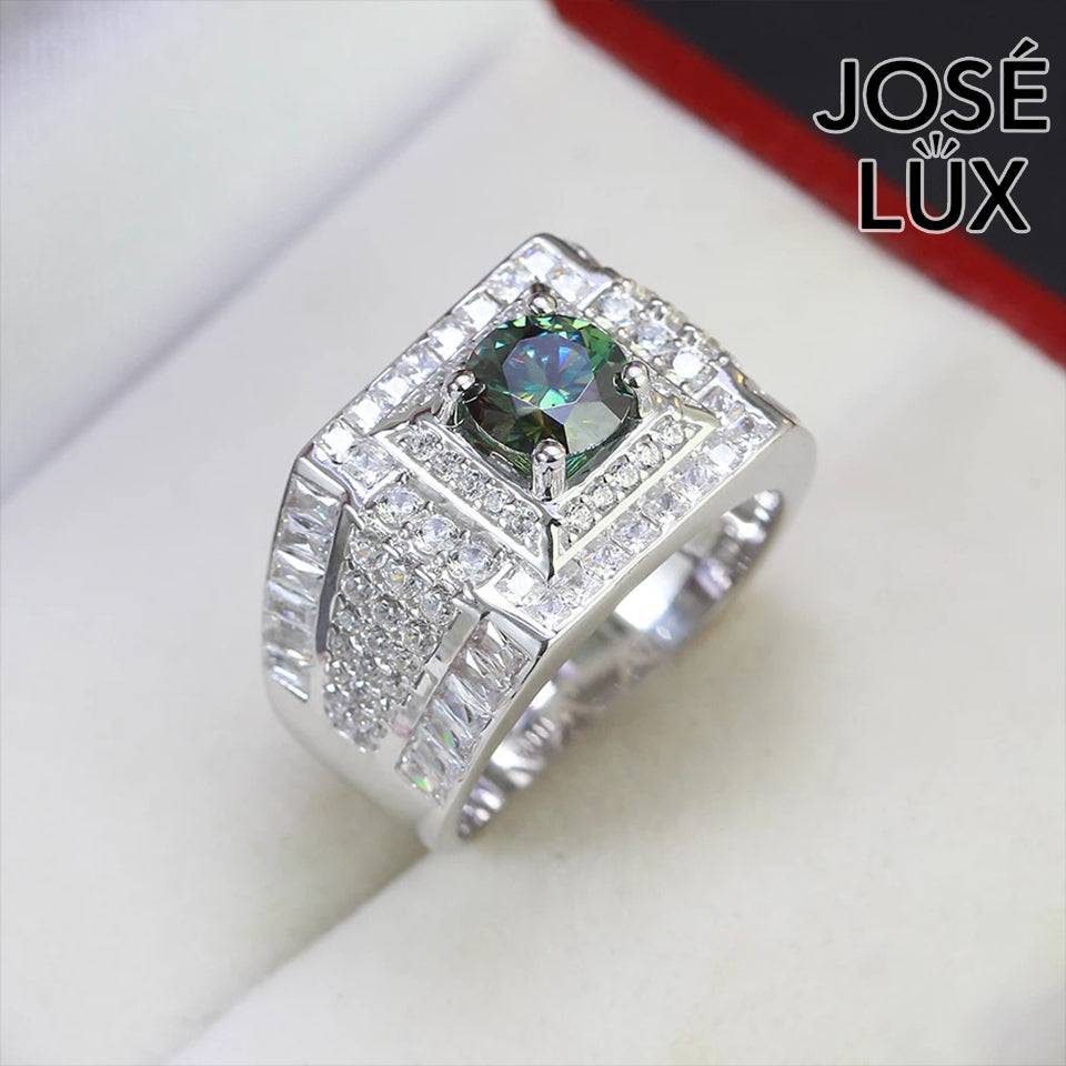 Handmade Men’s Double Square Halo Ring — 925 Sterling Silver, Rhodium Plated White Gold Finish, GRA Moissanite