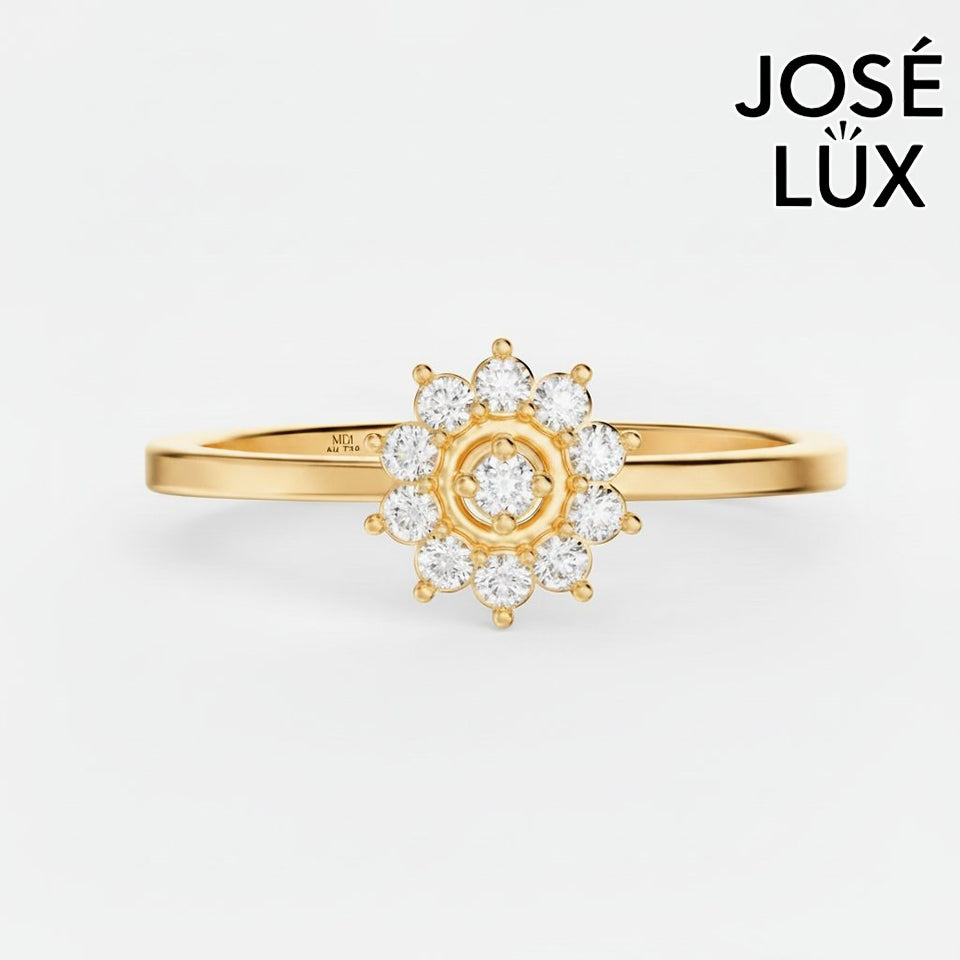 Handmade Moissanite Halo Cluster Ring — 10K & 14K Gold, GRA Certified Moissanite