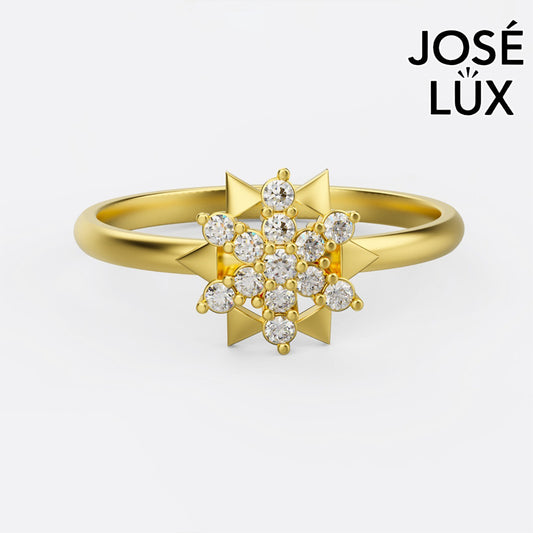 Handmade Moissanite Star Cluster Ring — 10K & 14K Gold, GRA Certified Moissanite