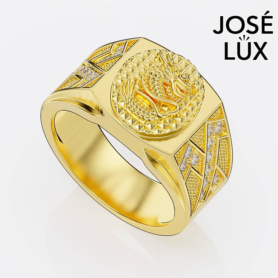 Handmade Dragon Signet Ring — 10K & 14K Gold, Full Moissanite Accents