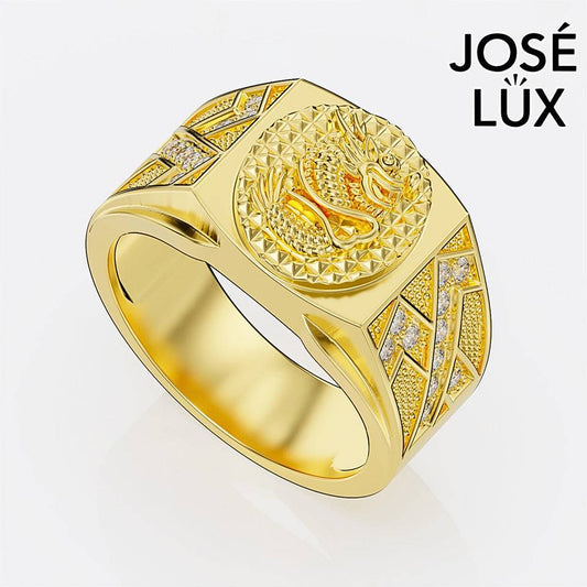 Handmade Dragon Signet Ring — 10K & 14K Gold, Full Moissanite Accents