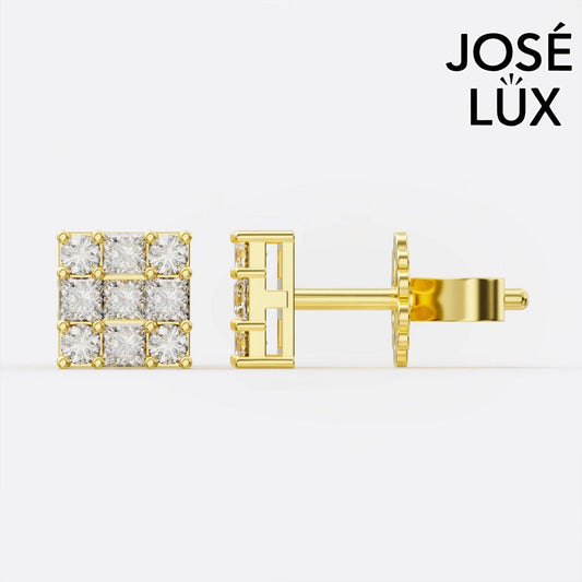 Handmade Men’s Square Cluster Earrings – 10K & 14K Gold Moissanite (Single or Pair)