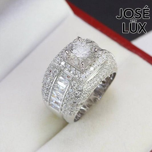 Handmade Men's Moissanite Domed Baguette Wide Band Ring — 925 Sterling Silver, Rhodium Plated White Gold Finish, GRA Moissanite