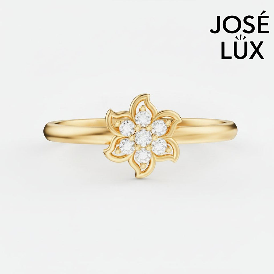Handmade Moissanite Lotus Flower Ring — 10K & 14K Gold, GRA Certified Moissanite