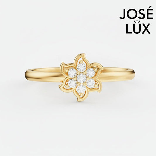 Handmade Moissanite Lotus Flower Ring — 10K & 14K Gold, GRA Certified Moissanite