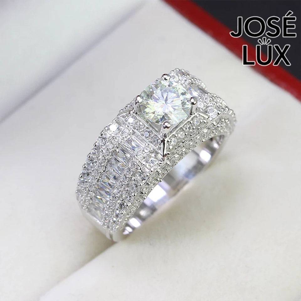Handmade Men's Moissanite Iced-Out Wide Band Ring — 925 Sterling Silver, Rhodium Plated White Gold Finish, GRA Moissanite
