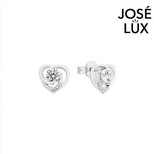 Handmade Heart Swirl CZ Stud Earrings — 925 Sterling Silver, Rhodium Plated White Gold Finish, Swiss CZ