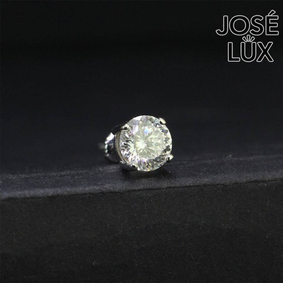 Handmade Men’s Moissanite Stud Earring — 925 Sterling Silver, Rhodium Plated White Gold Finish, GRA Moissanite 6mm 0.8ct