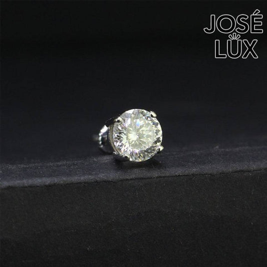 Handmade Men’s Moissanite Stud Earring — 925 Sterling Silver, Rhodium Plated White Gold Finish, GRA Moissanite 6mm 0.8ct