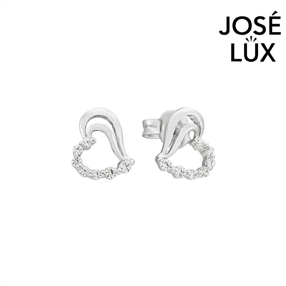 Handmade Open Heart Stud Earrings — 925 Sterling Silver, Rhodium Plated White Gold Finish, Swiss CZ