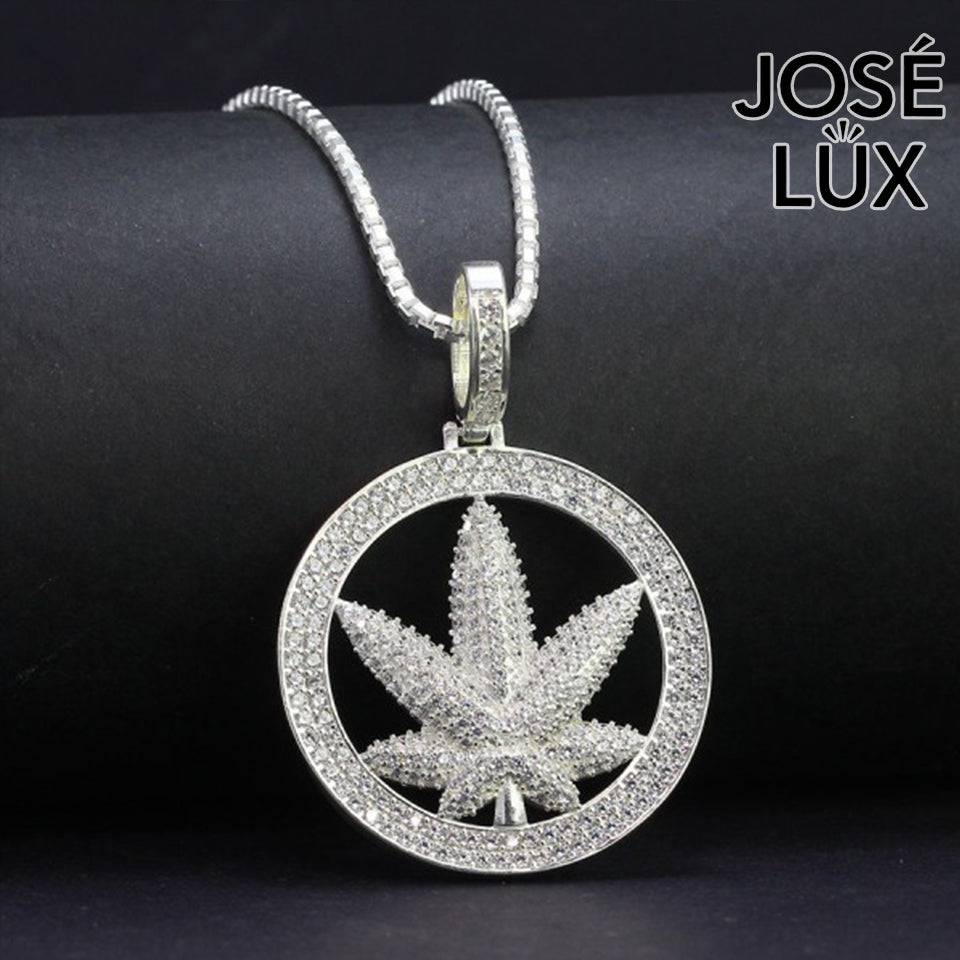 Handmade Iced Out Weed Leaf Pendant Necklace for Men — 925 Sterling Silver, Rhodium Plated White Gold Finish, Swiss CZ