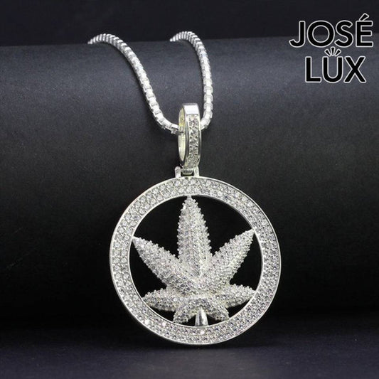 Handmade Iced Out Weed Leaf Pendant Necklace for Men — 925 Sterling Silver, Rhodium Plated White Gold Finish, Swiss CZ