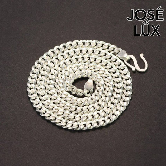 Handmade 925 Sterling Silver Curb Chain Necklace for Men — Rhodium Plated White Gold Finish, 4mm, Handcrafted S-Hook Clasp