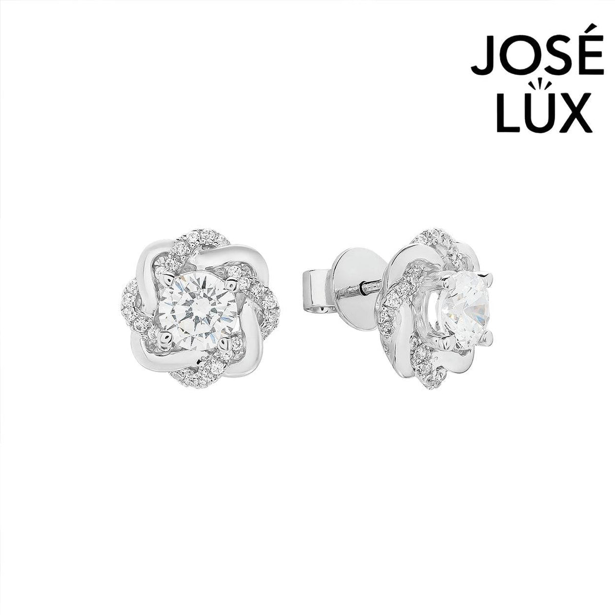 Handmade Moissanite Love Knot Stud Earrings 10K White Gold — GRA Certified Center Stone
