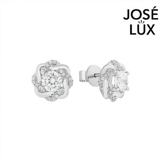 Handmade Moissanite Love Knot Stud Earrings 10K White Gold — GRA Certified Center Stone