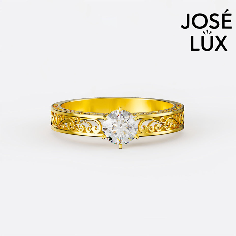 Handmade Moissanite Vintage Filigree Ring — 10K & 14K Gold, GRA Certified Moissanite