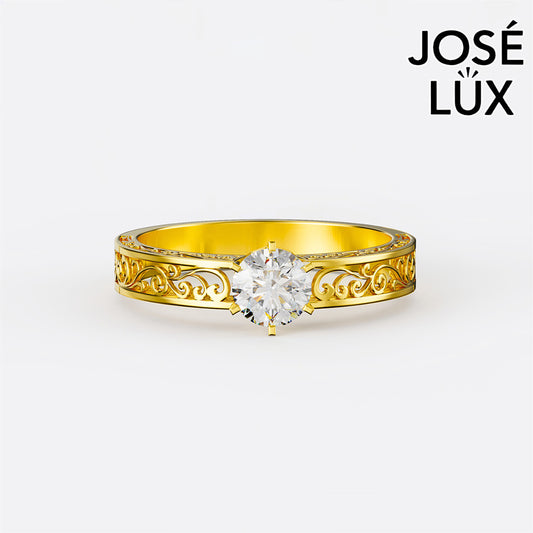 Handmade Moissanite Vintage Filigree Ring — 10K & 14K Gold, GRA Certified Moissanite