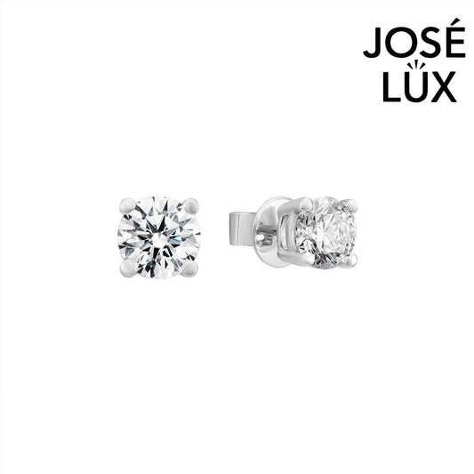 Handmade Large Solitaire CZ Stud Earrings — 925 Sterling Silver, Rhodium Plated White Gold Finish, Swiss CZ