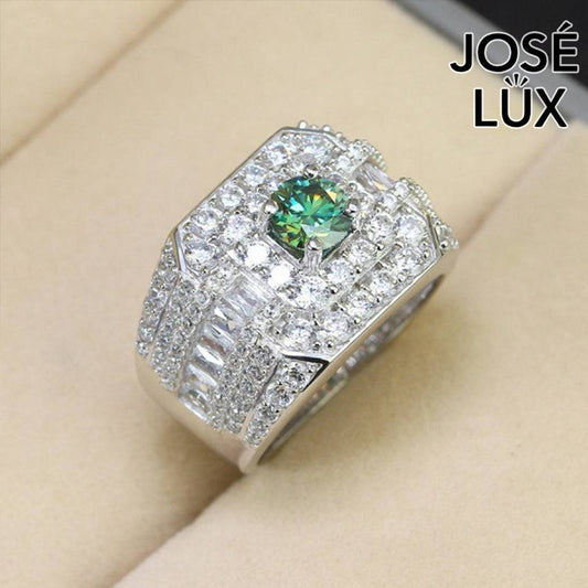 Handmade Men’s Iced Out Cluster Ring — 925 Sterling Silver, Rhodium Plated White Gold Finish, GRA Moissanite