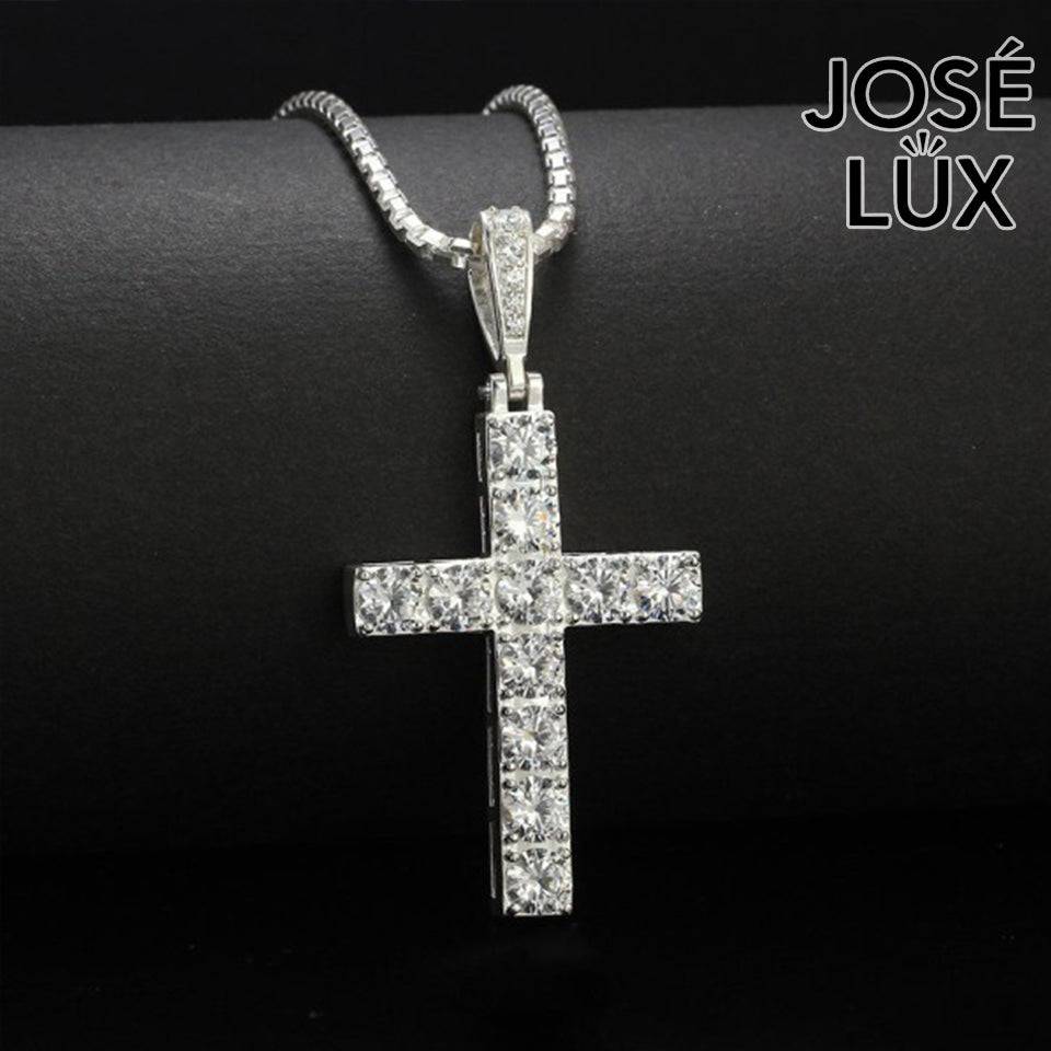 Handmade Iced Out Cross Pendant Necklace for Men — 925 Sterling Silver, Rhodium Plated White Gold Finish, Swiss CZ