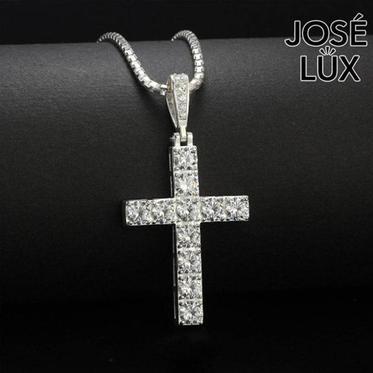 Handmade Iced Out Cross Pendant Necklace for Men — 925 Sterling Silver, Rhodium Plated White Gold Finish, Swiss CZ