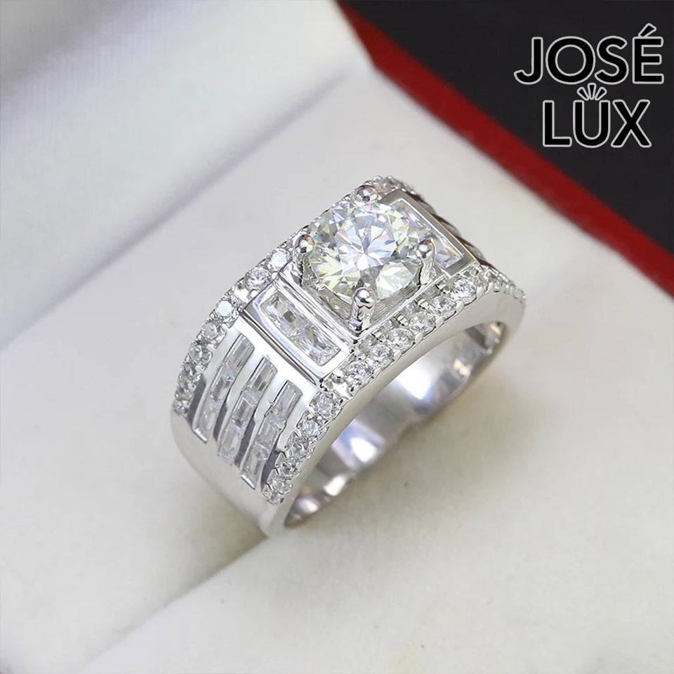 Handmade Men's Moissanite Art Deco Wide Band Ring — 925 Sterling Silver, Rhodium Plated White Gold Finish, GRA Moissanite