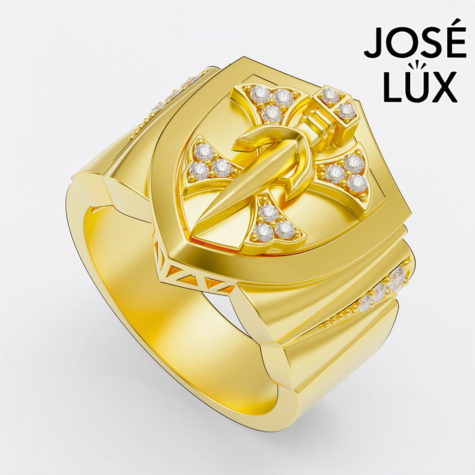 Handmade Templar Cross Signet Ring — 10K & 14K Gold, Full Moissanite Accents