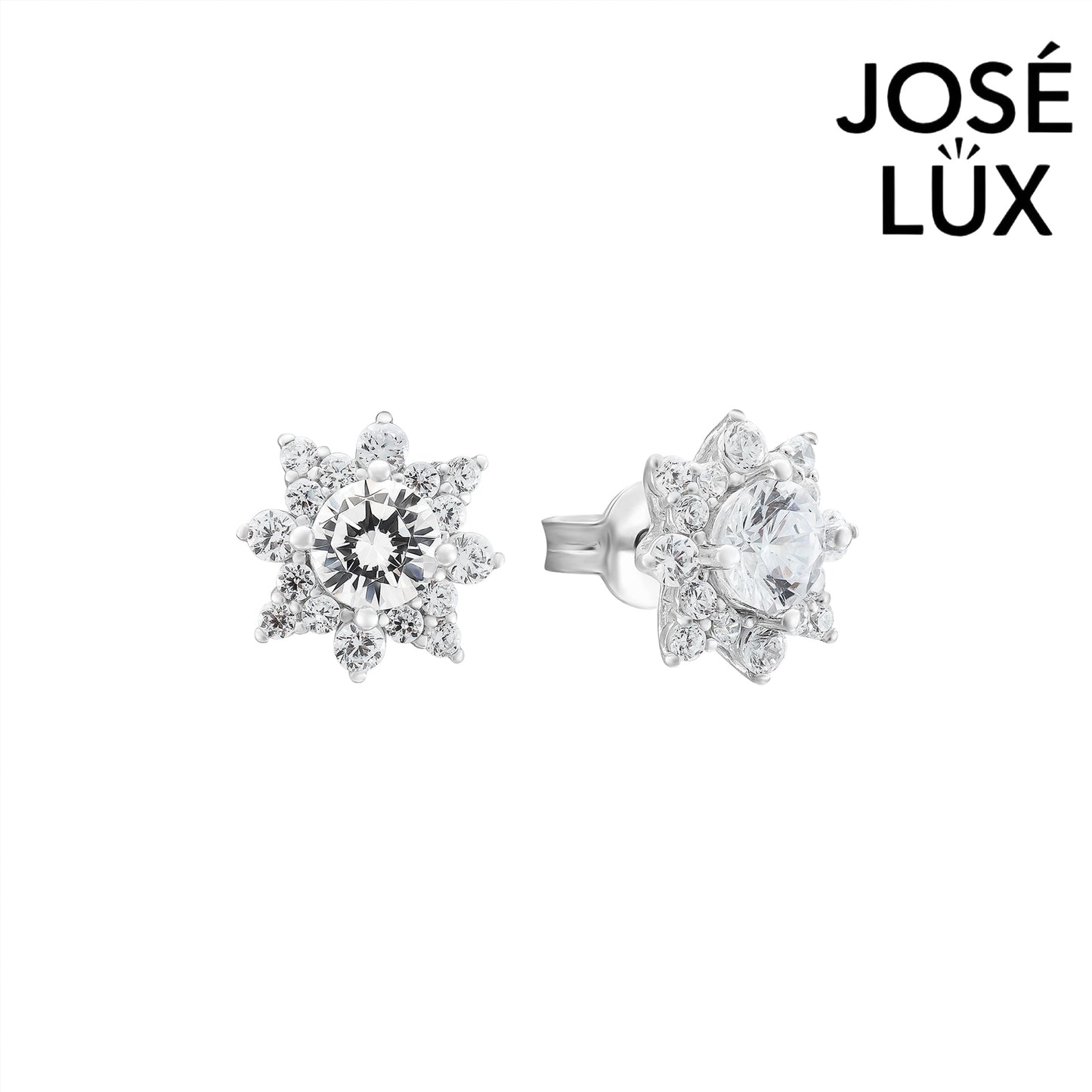 Handmade Star Halo CZ Stud Earrings — 925 Sterling Silver, Rhodium Plated White Gold Finish, Swiss CZ