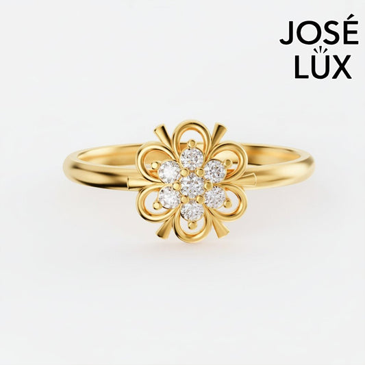 Handmade Vintage Moissanite Flower Cluster Ring — 10K & 14K Gold, GRA Certified Moissanite