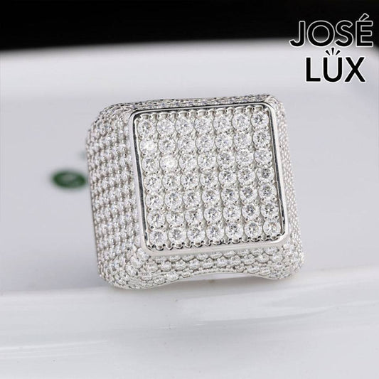 Handmade Men's Square Cluster Ring — 925 Sterling Silver, Rhodium Plated White Gold Finish, GRA Moissanite