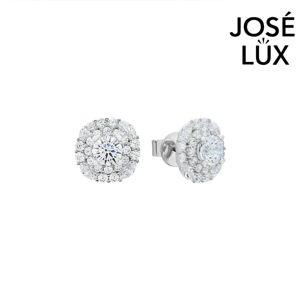 Handmade Moissanite Double Halo Stud Earrings 14K White Gold — GRA Certified Center Stone