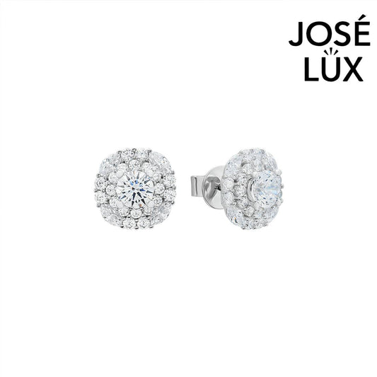 Handmade Moissanite Double Halo Stud Earrings 14K White Gold — GRA Certified Center Stone