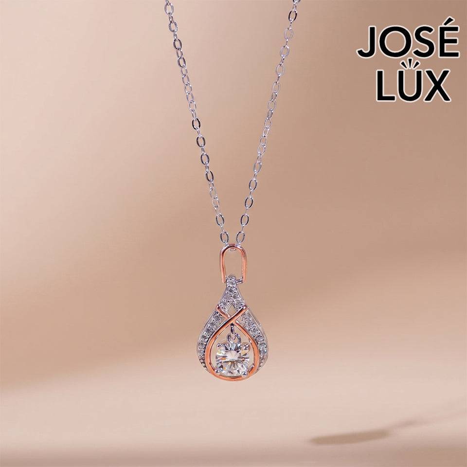 Handmade Infinity Teardrop Moissanite Pendant Necklace Two Tone — 925 Sterling Silver, White & Rose Gold Rhodium Plating, GRA Moissanite