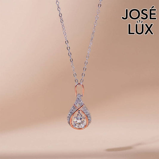 Handmade Infinity Teardrop Moissanite Pendant Necklace Two Tone — 925 Sterling Silver, White & Rose Gold Rhodium Plating, GRA Moissanite
