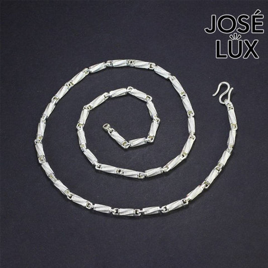 Handmade Bullet Link Chain Necklace for Men — 925 Sterling Silver, Rhodium Plated White Gold Finish, Handcrafted Clasp