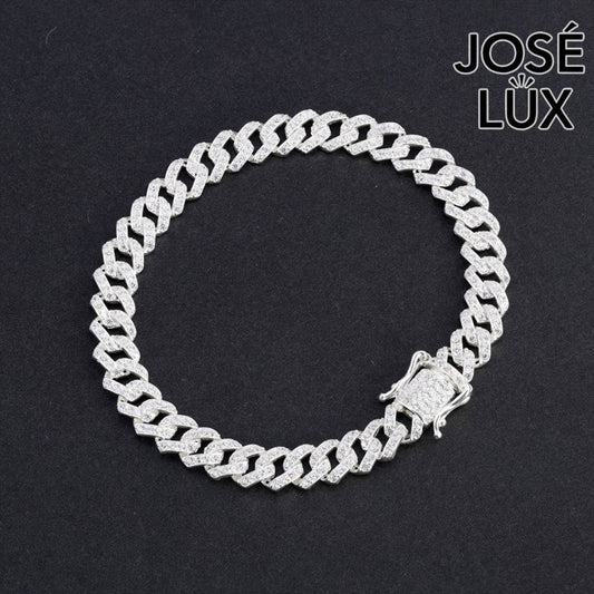Handmade Miami Cuban Link Bracelet for Men — 6mm, 925 Sterling Silver, Pavé-Set Swiss CZ, Rhodium Plated White Gold Finish