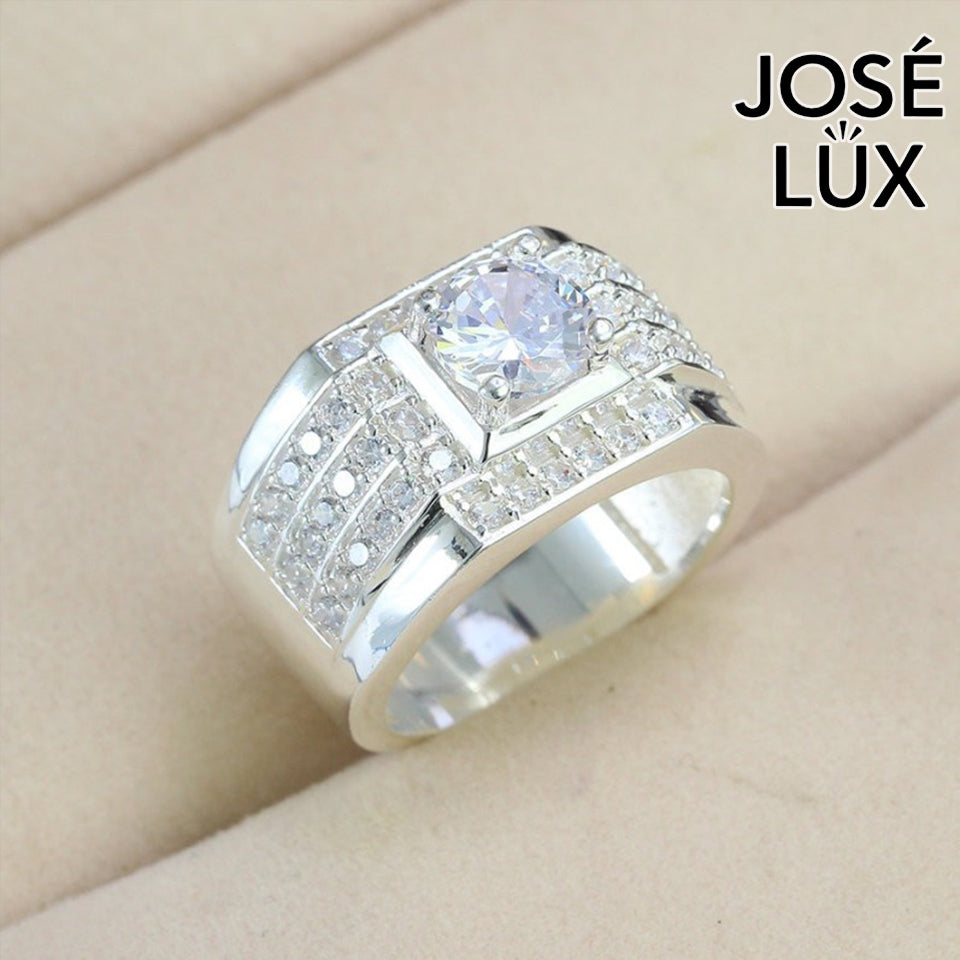 Handmade Men’s Round CZ Solitaire Ring — 925 Sterling Silver, Rhodium Plated White Gold Finish, Swiss-Certified CZ