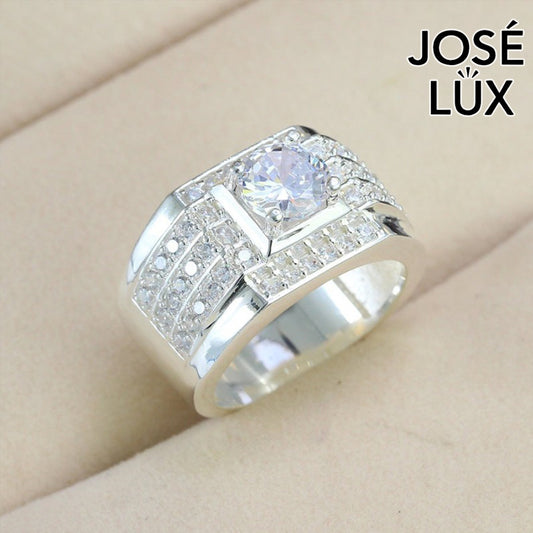 Handmade Men’s Round CZ Solitaire Ring — 925 Sterling Silver, Rhodium Plated White Gold Finish, Swiss-Certified CZ