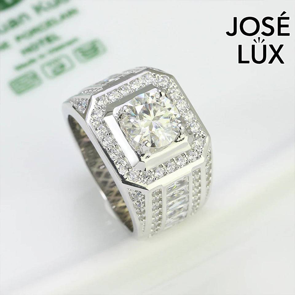 Handmade Men's Halo Solitaire Ring — 925 Sterling Silver, Rhodium Plated White Gold Finish, GRA Moissanite