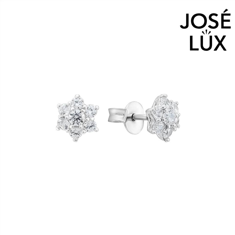 Handmade Snowflake CZ Stud Earrings — 925 Sterling Silver, Rhodium Plated White Gold Finish, Swiss CZ