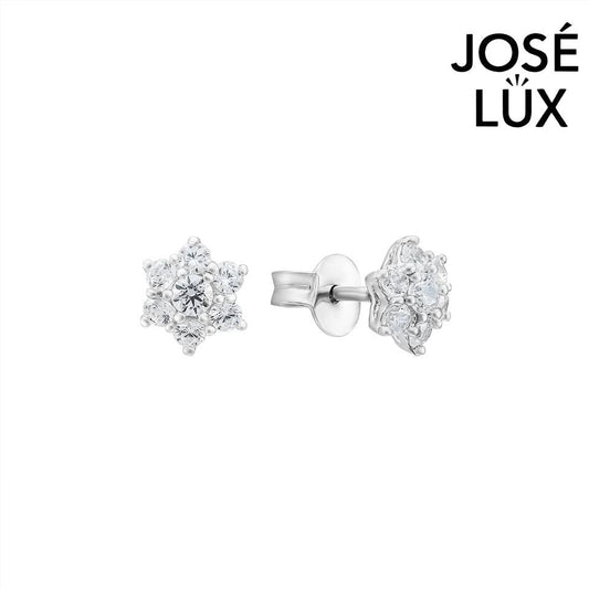 Handmade Snowflake CZ Stud Earrings — 925 Sterling Silver, Rhodium Plated White Gold Finish, Swiss CZ