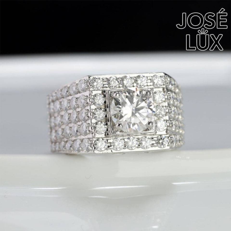 Handmade Men's Square Halo Ring — 925 Sterling Silver, Rhodium Plated White Gold Finish, GRA Moissanite