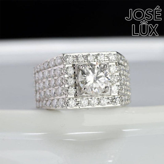 Handmade Men's Square Halo Ring — 925 Sterling Silver, Rhodium Plated White Gold Finish, GRA Moissanite