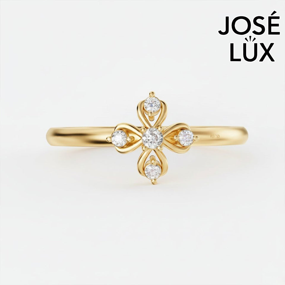 Handmade Moissanite Four Leaf Clover Ring — 10K & 14K Gold, GRA Certified Moissanite