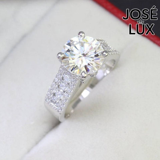 Handmade Wide Band Pavé Moissanite Ring — 925 Sterling Silver, Rhodium Plated White Gold Finish, GRA Moissanite