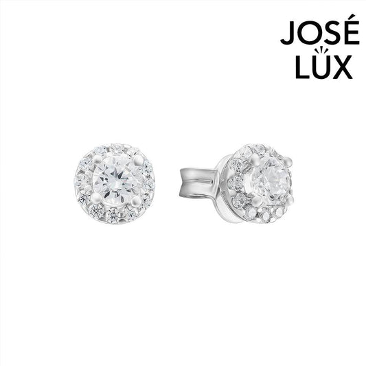 Handmade Round Halo Stud Earrings — 925 Sterling Silver, Rhodium Plated White Gold Finish, Swiss CZ