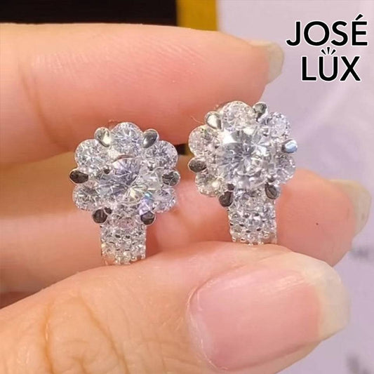 Handmade Moissanite Flower Lever Back Earrings — 925 Sterling Silver, Rhodium Plated White Gold Finish, GRA Moissanite