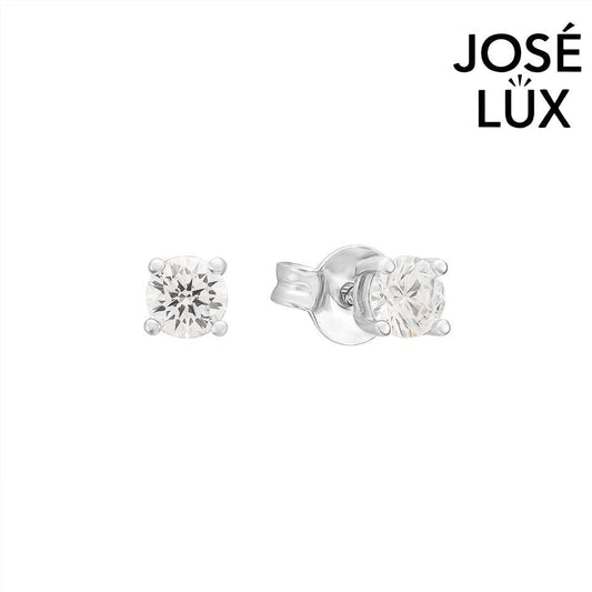 Handmade Solitaire Stud Earrings — 925 Sterling Silver, Rhodium Plated White Gold Finish, Swiss CZ