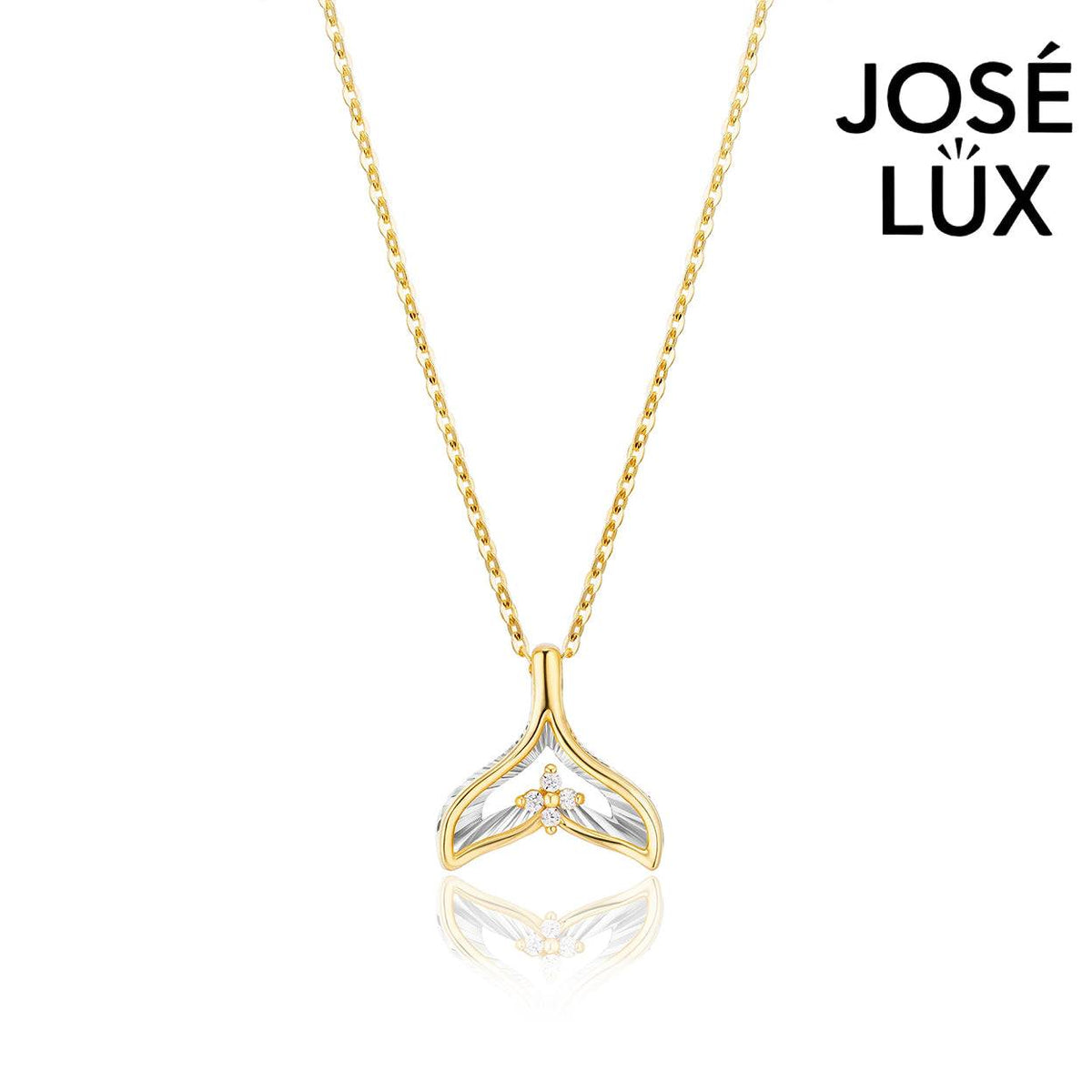 Handmade Women’s 14K Gold Whale Tail Necklace — Two-Tone, Swiss CZ Accent, 18 Inches