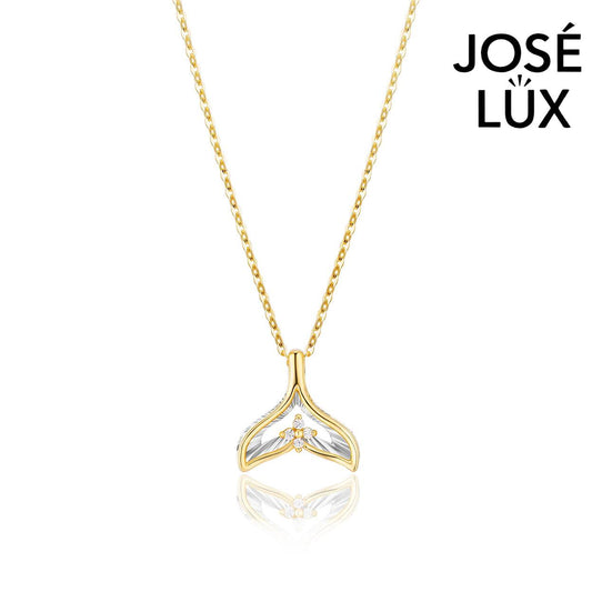 Handmade Women’s 14K Gold Whale Tail Necklace — Two-Tone, Swiss CZ Accent, 18 Inches
